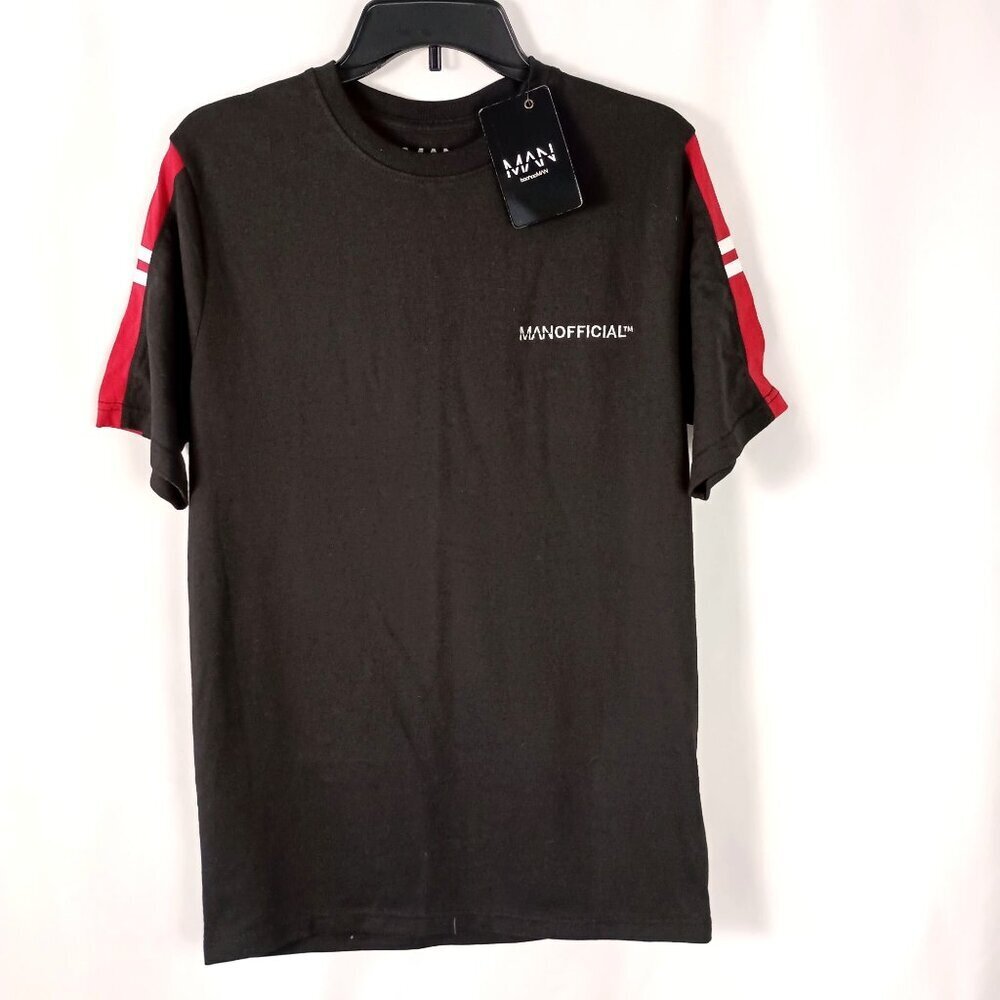 BoohooMAN ManOfficial Black T-Shirt Men Size S Cotton Blend Relaxed Fit - Picture 1 of 5